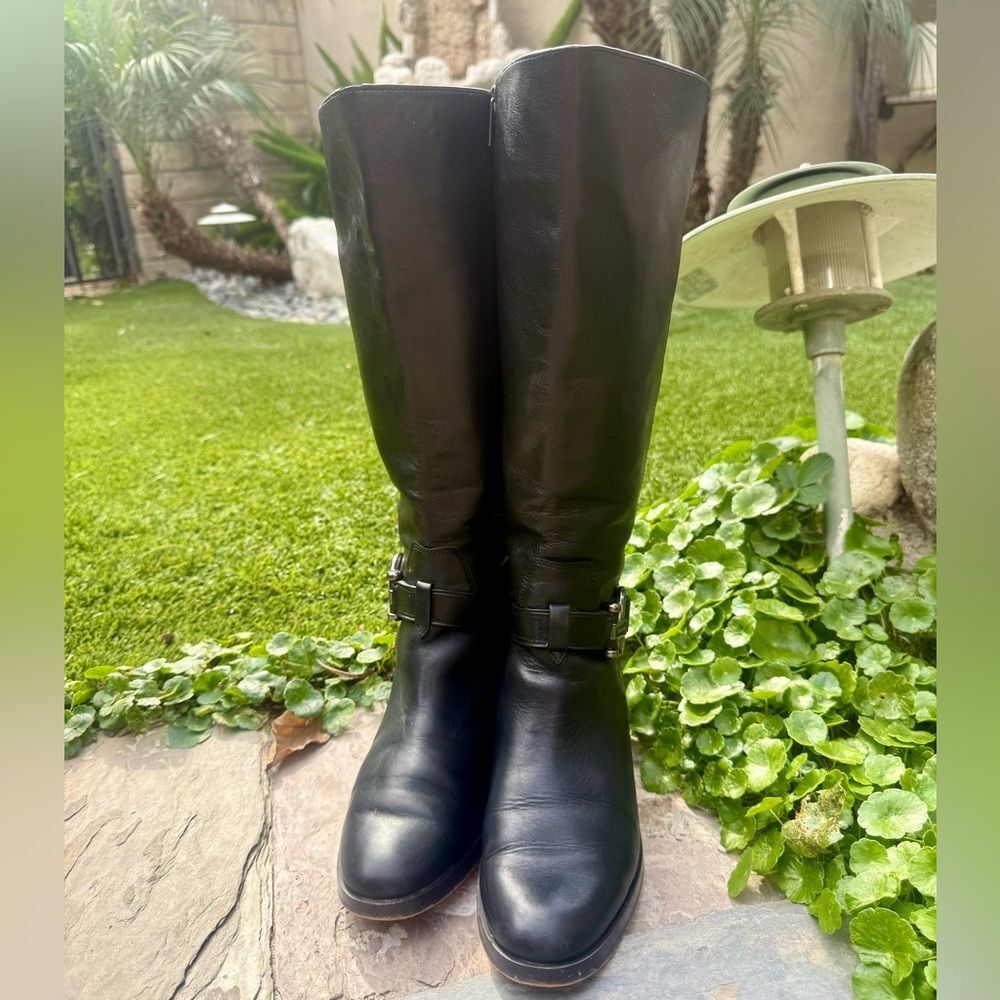 Coach Carolina Black Leather Riding Boots Harness Knee High Size 8 - Picture 2 of 11